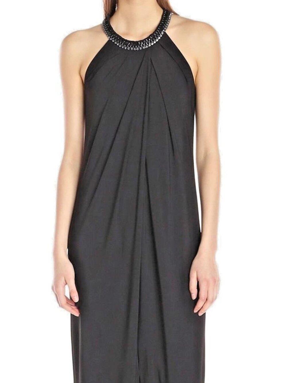 Black Jersey Beaded Neck Evening Gown Size 8 Laundry by Shelli Segal Los Angeles